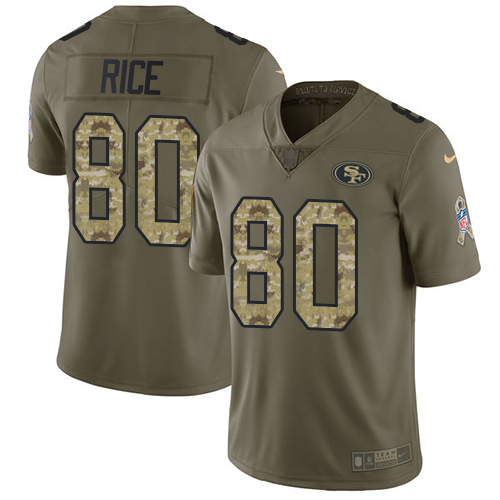Nike 49ers #80 Jerry Rice Olive/Camo Men's Stitched NFL Limited Salute To Service Jersey